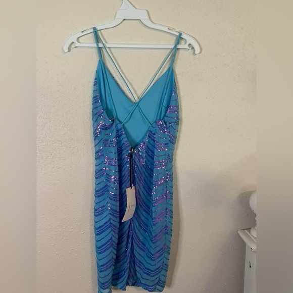 Kelsis Blue with Pink Sequins Homecoming Dress - Picture 2 of 2